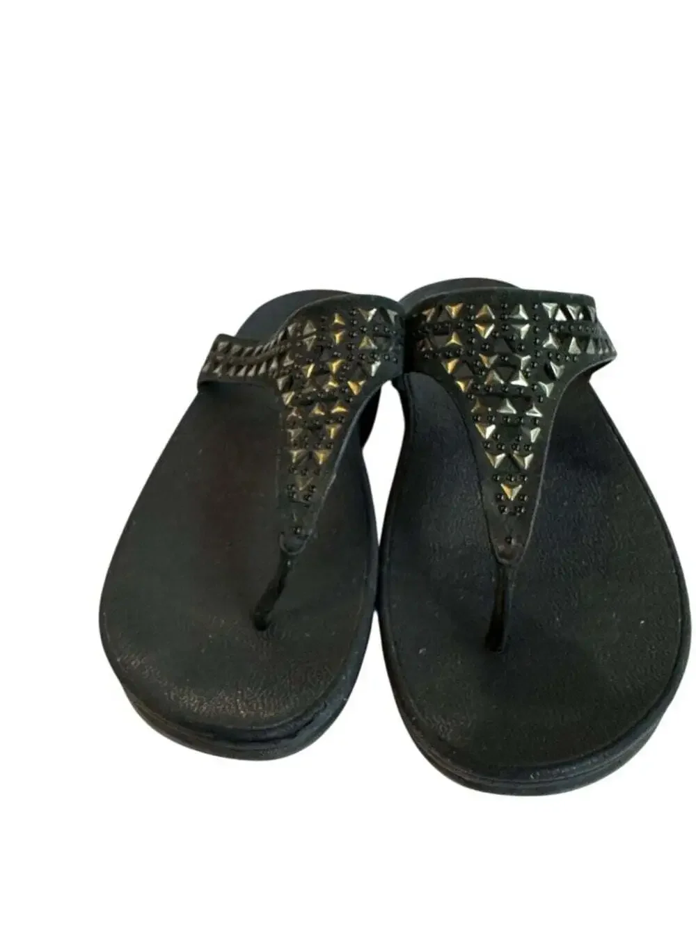 FitFlop Carmel Toe Post Sandals Black Size 6 Studded Comfort Walking Shoes